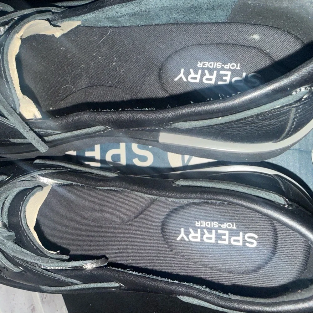 Sperry Women's Black Leather Lug Boat Shoes Top Sider Chunky Boat Black Size 9 - Picture 2 of 9